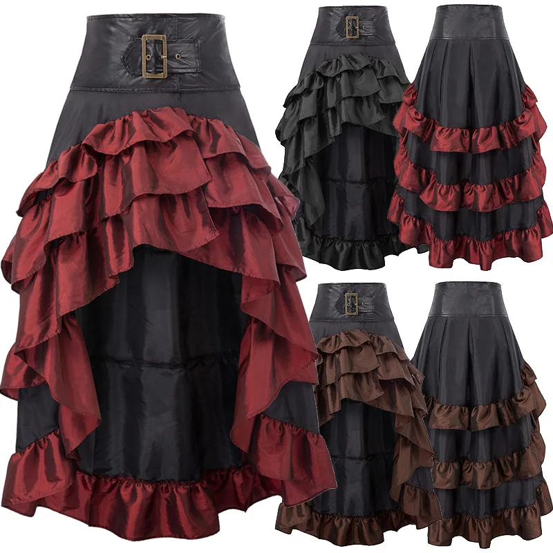 Top Trends: Cosplay Vintage Steampunk Dress Victorian Medieval Ruffled Satin &amp; Lace Trim Gothic Skirts Women Corset Skirt Pirate Costumes Shoppable Styles