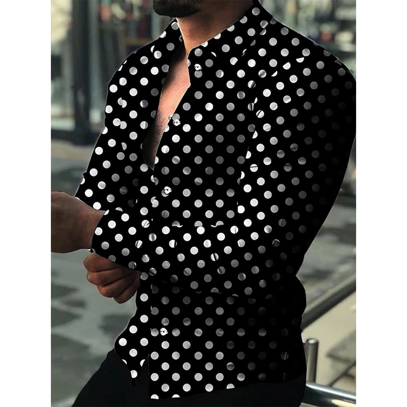 Top Trends: Men's New Fashion Luxury Shirts Oversized Casual Shirts Polka Dot Print Long Sleeve Tops Mens Club Party Cardigan Shirts Shoppable Styles