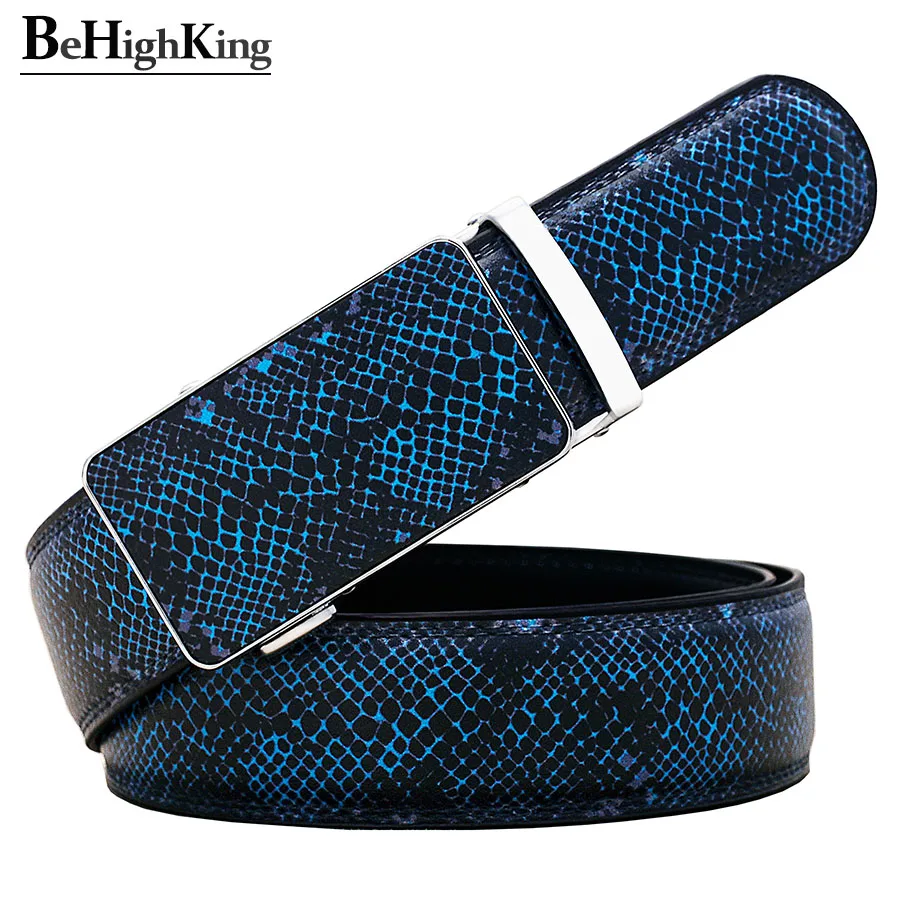 Top Trends: Fashion Genuine Leather Belt Unisex New Luxury Blue Automatic Buckle Cowskin Waist Strap Width 3.5 Cm For Men And Women For Gift Shoppable Styles