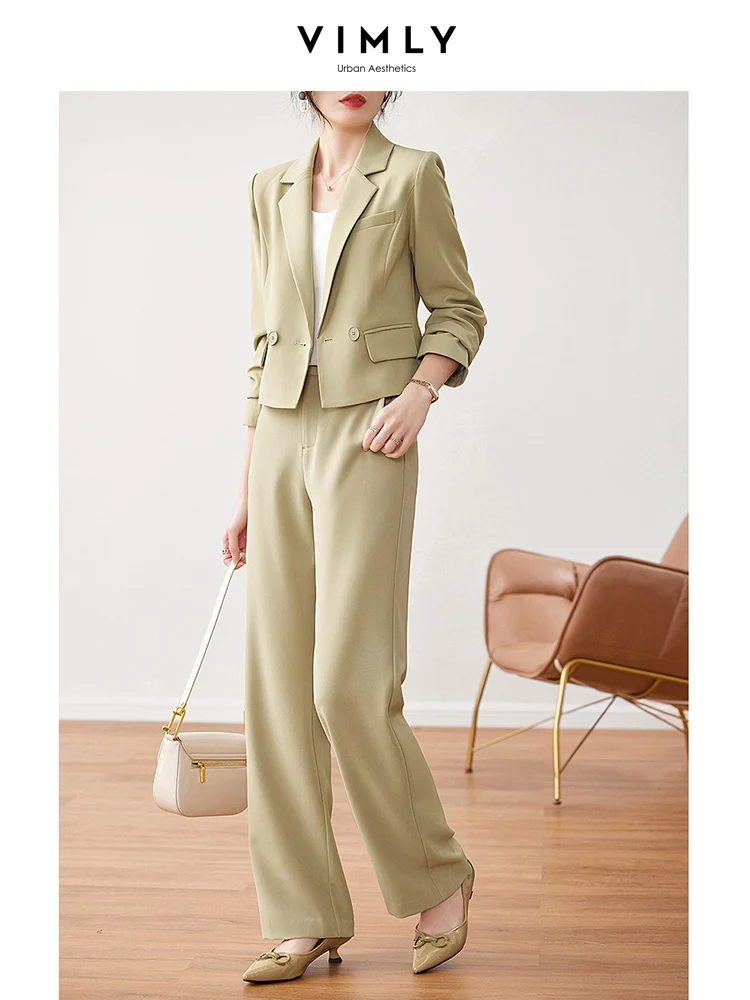 Top Trends: Vimly Elegant Office Ladies Wide Leg Pants Suit Women 2023 Female Spring Autumn Outfits Short Blazer Jacket Pant Two Piece Sets Shoppable Styles