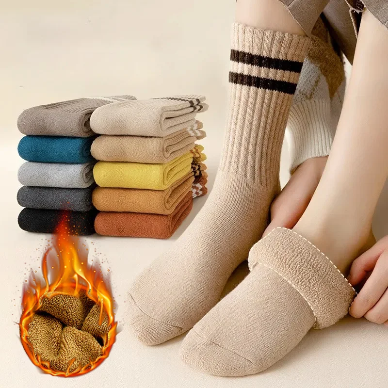 Top Trends: Women&#039;s Fluffy Socks Long Warm Winter Wool Cashmere Striped Breathable Autumn Solid Color Thicken Sock Casual Comfortable Shoppable Styles