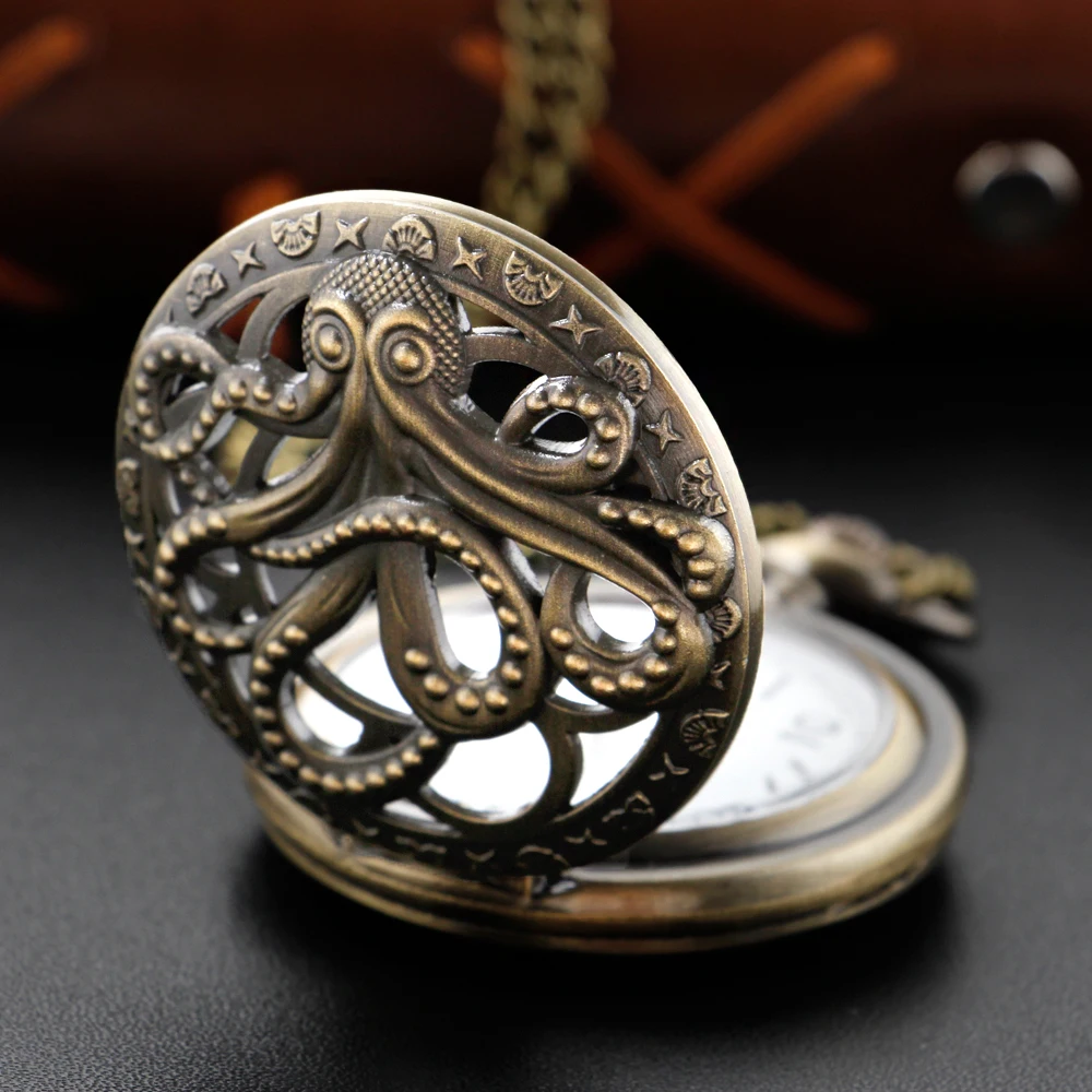 Top Trends: Bronze Cthulhu Octopus Vintage Quartz Steam Punk Pocket Watch Men And Women Necklace Pendant Chain Christmas Gift Renoj Cf1249 Shoppable Styles