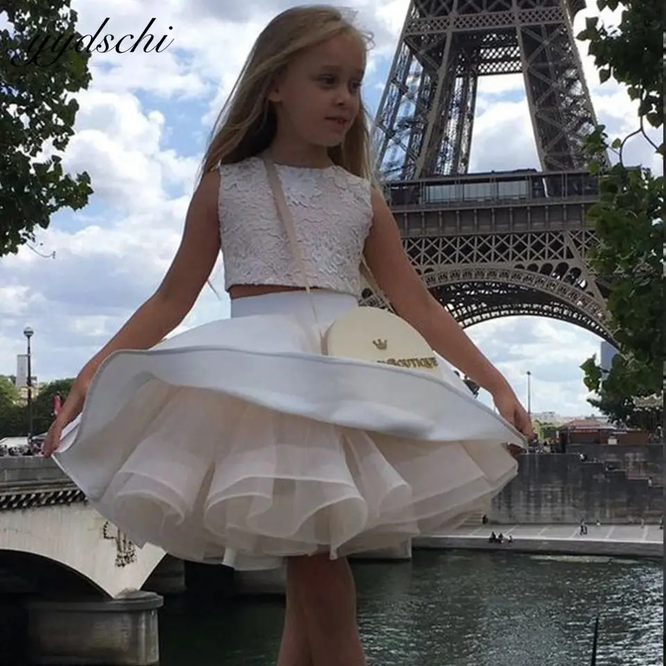 Top Trends: Two Pieces Cute Puffy Girl Princess Dresses Lace Satin Layers Tulle Kids Party Dress Lace Appliques Ball Gown Celebrity Dresses Shoppable Styles