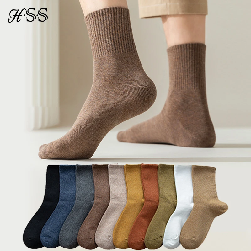 Top Trends: HSS 95% Combed Cotton Socks Men Business Dress Long Socks Casual Solid Color Spring Summer Black White Sock For Male Comfortable Shoppable Styles