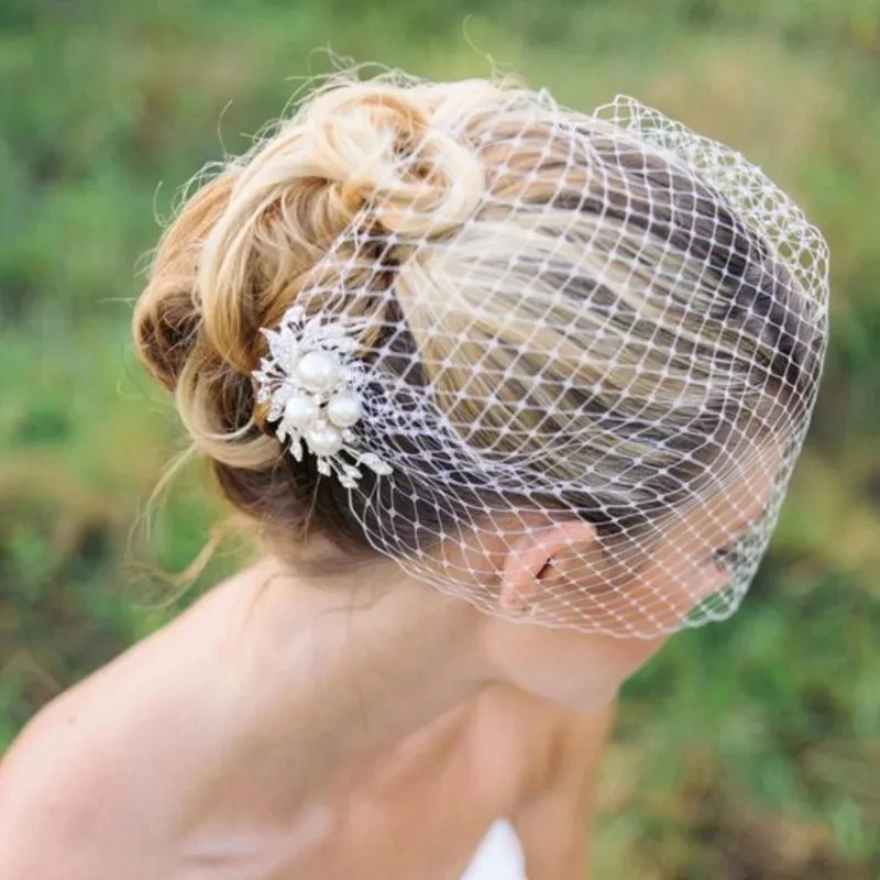 Top Trends: Bridal Birdcage Veil, Wedding Veil, Bridal Hair Comb, Pearls Comb Veil, Pearl Veil Shoppable Styles