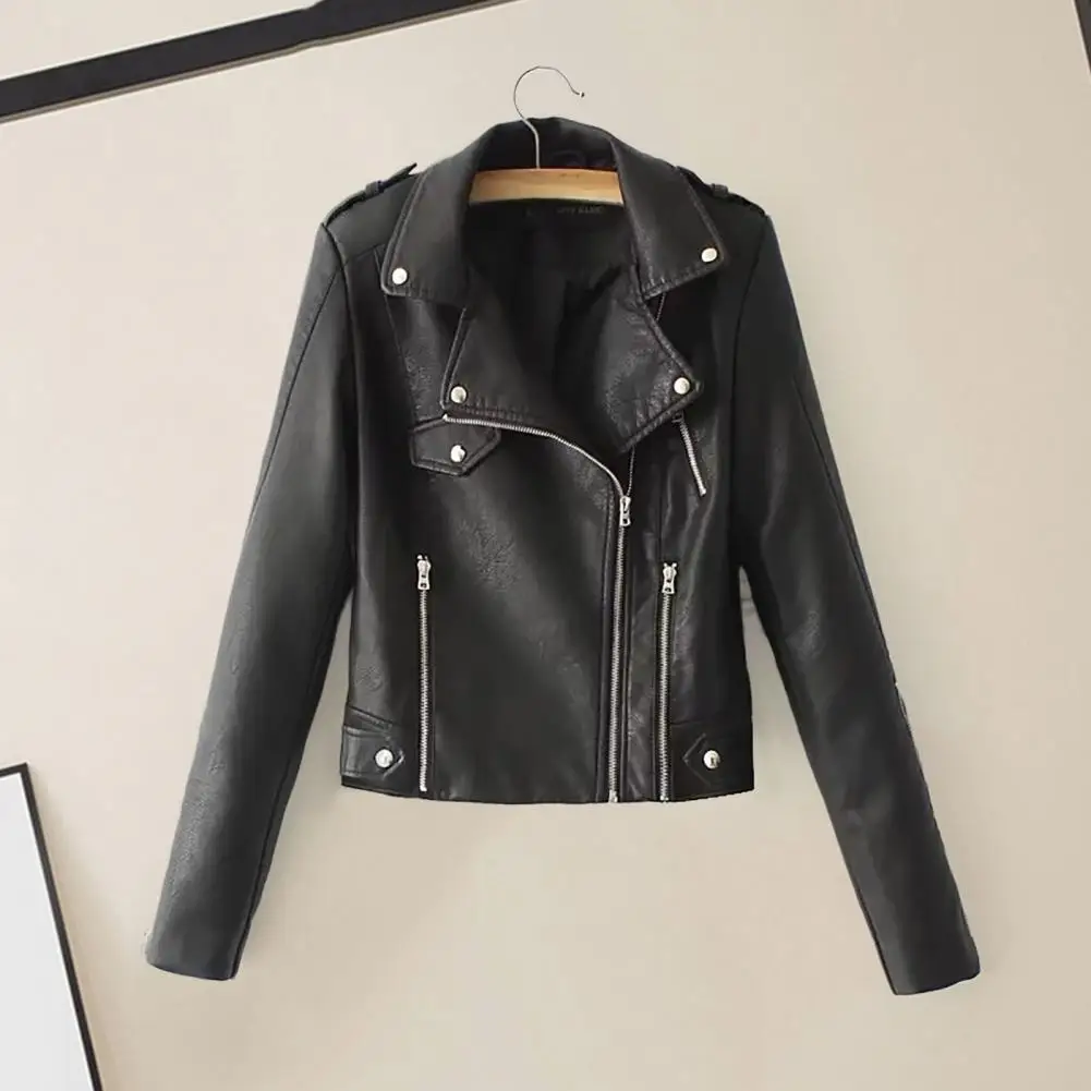 Top Trends: Classic Jacket Coat Coldproof Motorcycle Jacket Pocket Solid Color Faux Leather Short Cardigan Jacket Warm Shoppable Styles