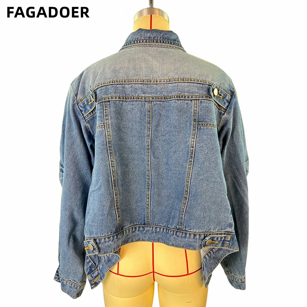 Top Trends: FAGADOER Blue Vintage Fashion Y2K Denim Coats Women Turndown Collar Long Sleeve Slim Crop Top Autumn Lady Cowboy Matching Jacket Shoppable Styles - Image 6