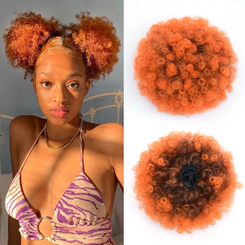 Top Trends: Blue Afro Puff Synthetic Hair Bun Curly Chignon Hairpiece For Black Women Drawstring Ponytail Kinky Updo Clip Hair Extensions Shoppable Styles