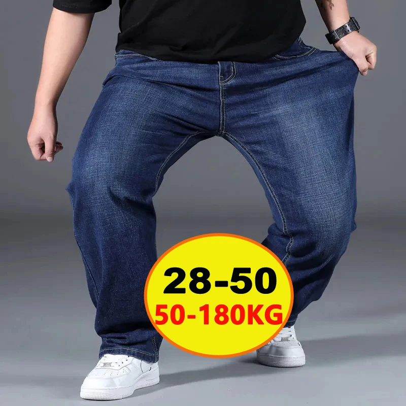 Top Trends: Men&#039;s Large Plus Size Baggy Jeans Elastic Band 10XL Oversize High Waist Loose Pant Husband Fat Loose Black Male Denim Trouser Shoppable Styles