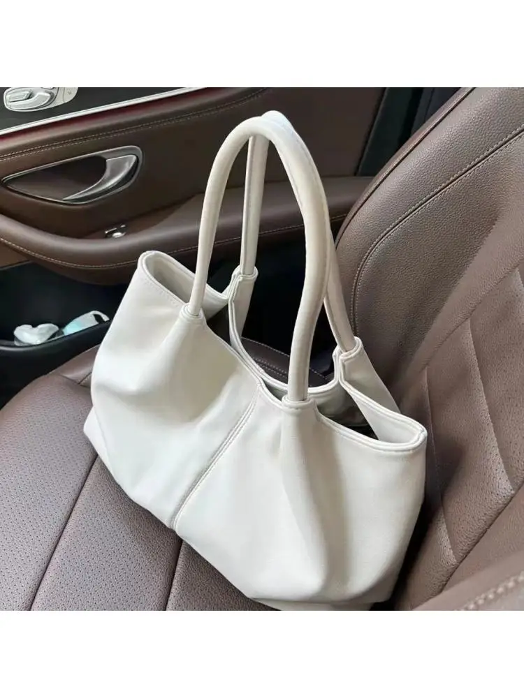 Top Trends: Simple White Shoulder Bag 2023 Women's PU Leather Soft Underarm Tote Bag School Large Capacity Bag Full Student Shopping Handbag Shoppable Styles