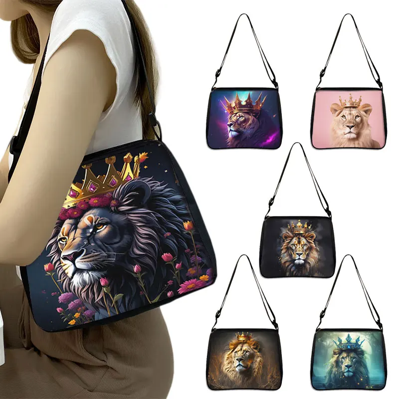 Top Trends: Lion With Crown Painting Women Handbag Colorful Lion Shoulder Bag Fantasy Galaxy Shoulder Bag Crossbody Bag Phone Holder Shoppable Styles