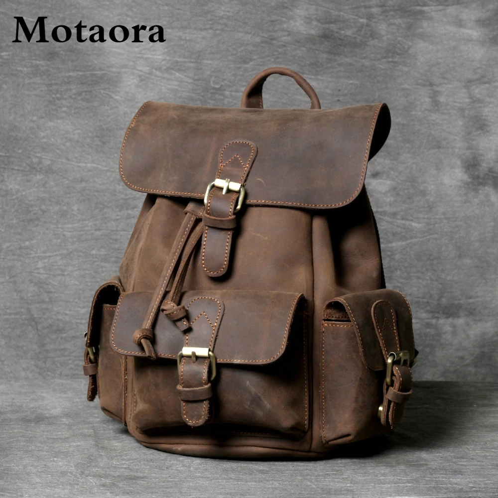 Top Trends: MOTAORA Women's Backpack Crazy Horse Cowhide Bags For Women Handmade Genuine Leather Backpacks For 11" IPAD Pro Retro Casual Bag Shoppable Styles