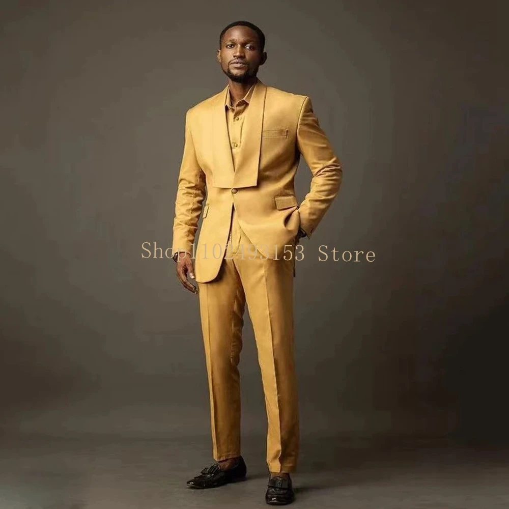 Top Trends: 2023 Slim Fit Wedding Suit For Men 2 Pieces Gold Fashion Business Elegant Italian Style Tailcoat (Blazer+ Pants) Costume Homme Shoppable Styles