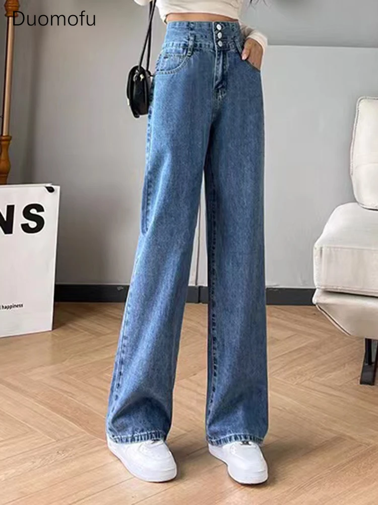 Top Trends: Duomofu Ins High Waist Slim Chic Button Female Jeans Summer Street Full Length Simple Casual Fashion Loose Straight Women Jeans Shoppable Styles