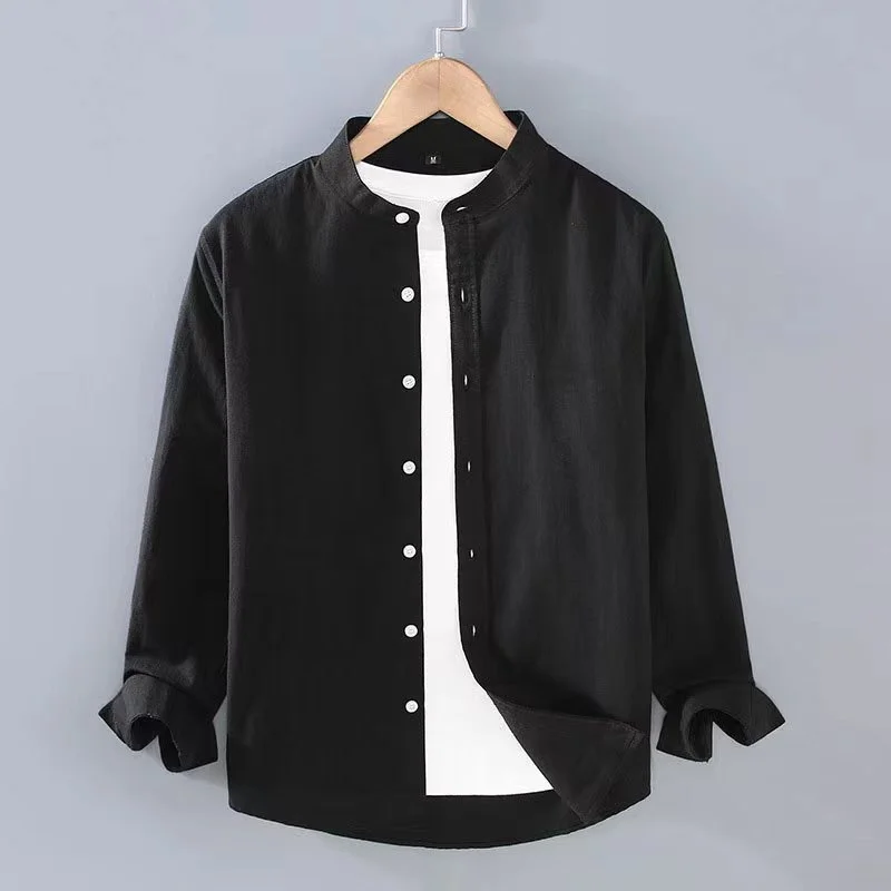 Top Trends: Men&#039;s Shirt Linen Solid Color Stand Collar Long Sleeve Henry White Black Soft Comfortable Simple Spring Summer Slim Fashion 2023 Shoppable Styles