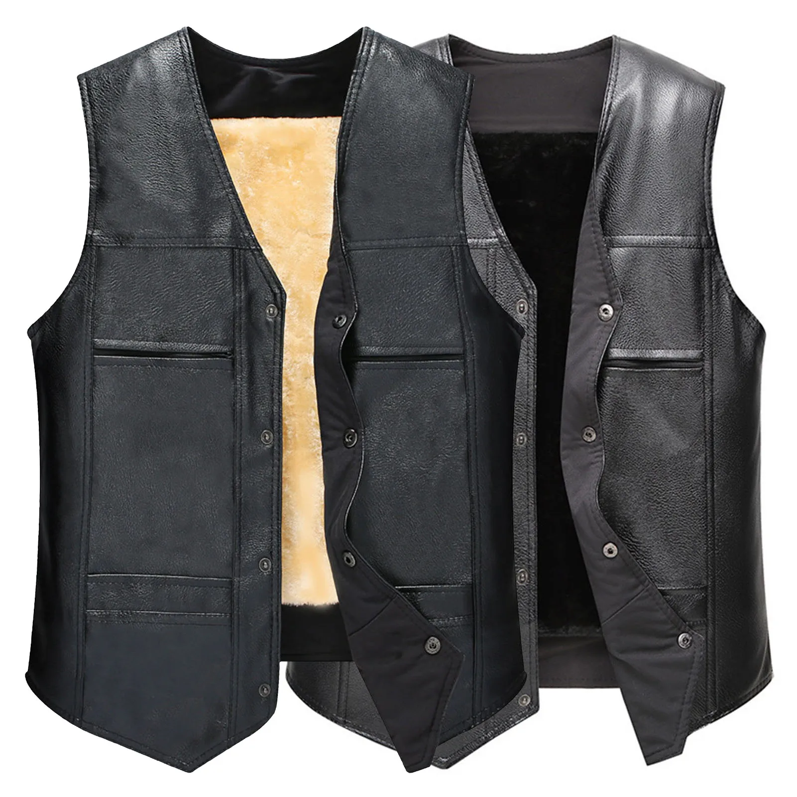 Top Trends: Men's Motorcycle Vest V Neck Sleeveless Faux Leather Jacket Windproof Extra Warm Waistcoat Coat Shoppable Styles