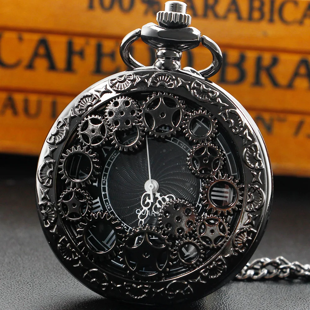 Top Trends: Copper Hollow Gear Vintage Quartz Pocket Watch Pendant Steampunk Clock Necklace Chain CF1036 Reloj De Bolsillo Shoppable Styles