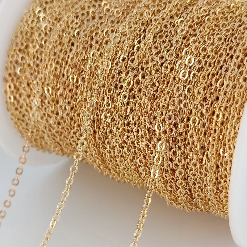 Top Trends: 1 Meter 14K Gold Color Plated Brass Thin Necklace Chain For DIY Jewelry Making Flat O Chains Accessories Findings Shoppable Styles