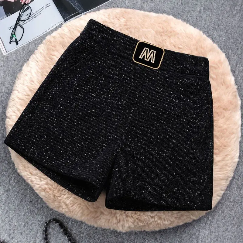 Top Trends: Bright Silk Shorts Autumn Winter Elastic Waist Solid All-match Loose Golden Velvet Wide Leg Pants Elegant Fashion Women Clothing Shoppable Styles