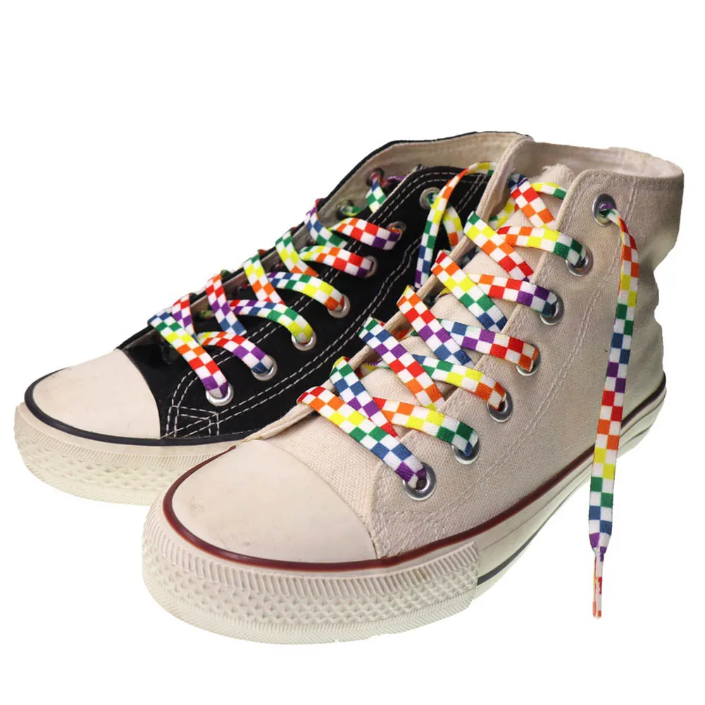 Top Trends: 2022 New Plaid Colorful Man Women Flat Sport Shoe Laces Polyester Printing Checkered Ribbons Shoelaces 120cm / 140cm / 160cm Shoppable Styles