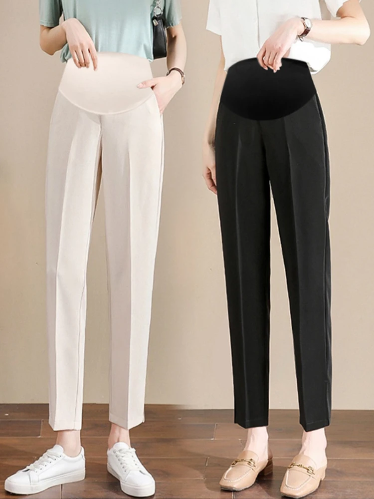 Top Trends: 2024 Pregnant Women Belly Pants Summer Black Elegant Maternity Formal Trousers Ankle-length Pregnancy Work Clothes With Pockets Shoppable Styles