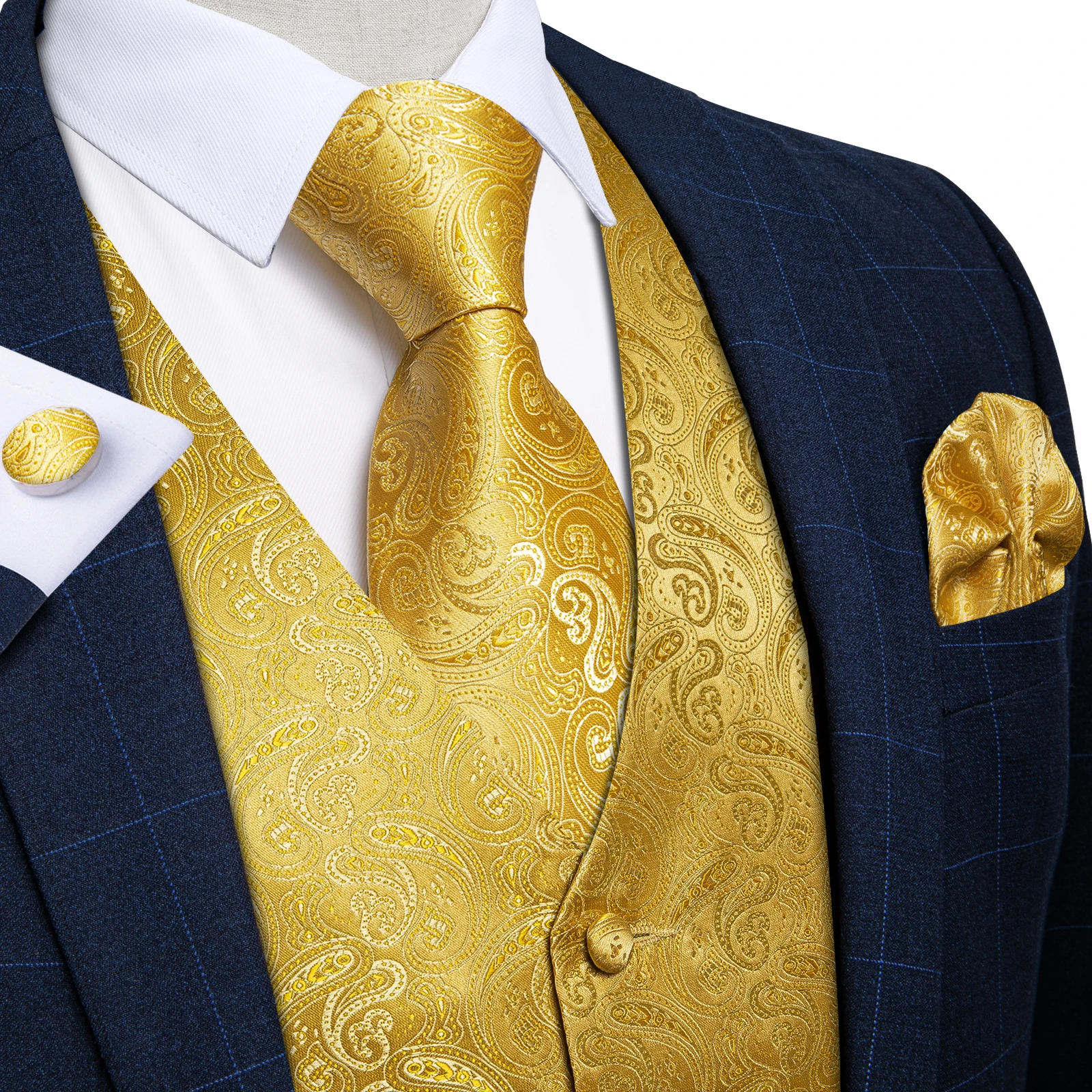 Top Trends: Formal Dress Gold Blue Black Paisley Wedding Suit Vest Formal Business Men Tuxedo Waistcoat Vest Suit Bowtie Necktie Set DiBanGu Shoppable Styles