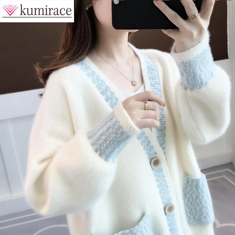 Top Trends: Mink Fleece Sweater Cardigan Women&#039;s 2023 New Spring And Autumn Thickened Loose Mid Length Knitted Coat Winter Clothes Women Shoppable Styles