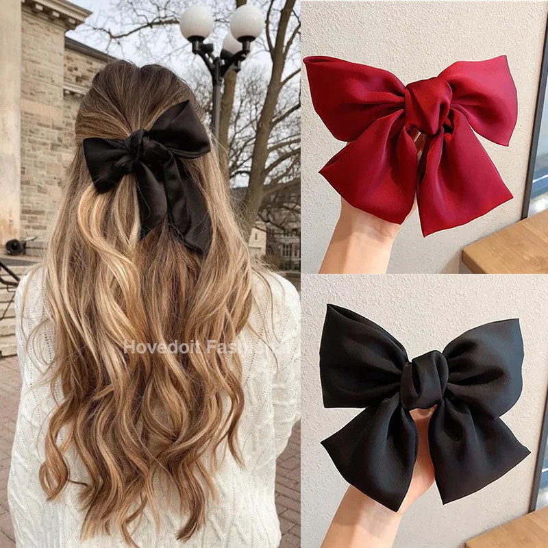 Top Trends: High Quatity Solid Color Big Bow Hair Ties Sweet Hairpins For Girl Hair Clip For Women Satin Hair Rope Hairgrip Hair Accessories Shoppable Styles