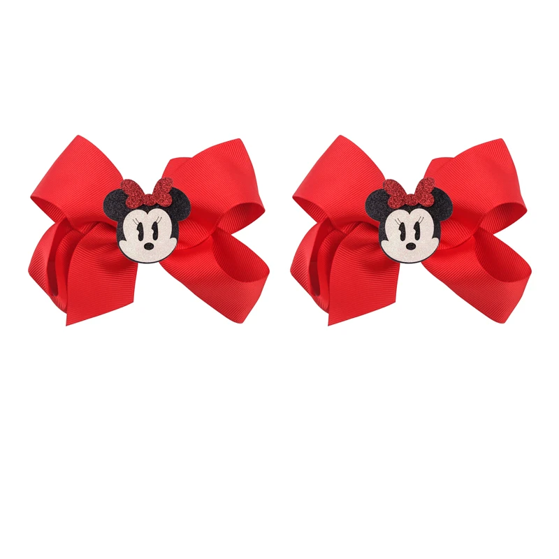 Top Trends: 2Pcs / Lot New Disney Minnie 4.5"Ribbon Bow Hair Clips For Girls Crocodile Mouth Clip Party Cospaly DIY Hair Accessories Shoppable Styles