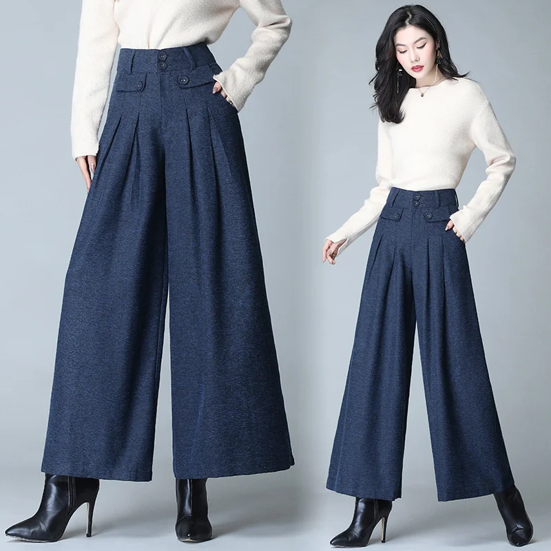 Top Trends: 2023 Fashion Spring Autumn Woolen Wide Leg Pants Trousers Women Pleated Casual Pants Skirt Pants Straight Pants Fat Leg Pants Shoppable Styles - Image 3