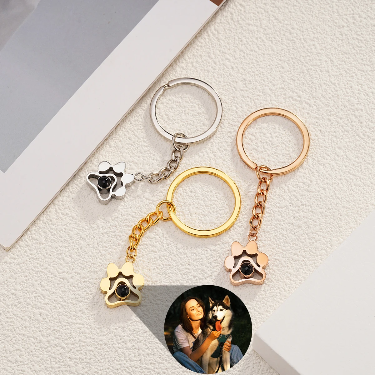 Top Trends: Custom Stainless Steel Photo Keychain Personalized Dog Claw Projection Keychain Custom Cat Dog Pet Photo Keyring Memory Jewelry Shoppable Styles