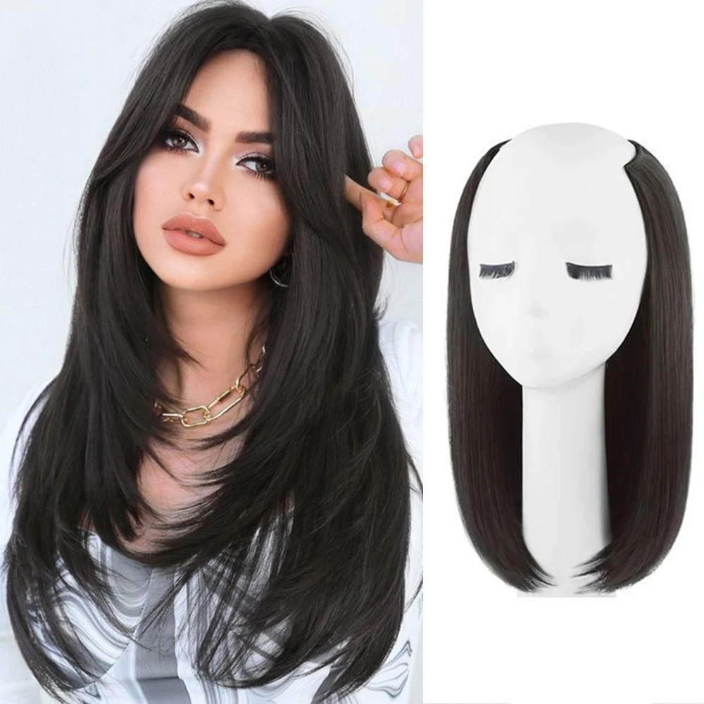 Top Trends: One-pieces Clip Synthetic Hair Extensions Women Hairpieces Half Wig Female Invisible U-type Short Straight Extension Shoppable Styles