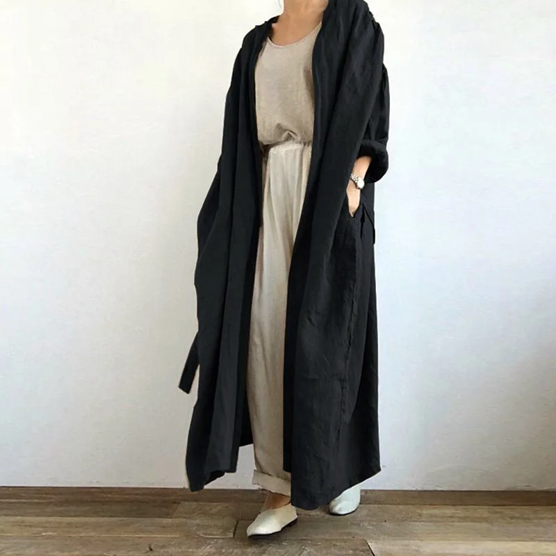 Top Trends: Vintage Lace Up Oversized Streetwear Cotton Linen Trench Coat For Women Autumn Female Long Sleeve Harajuku Cardigan Y2K Outewear Shoppable Styles