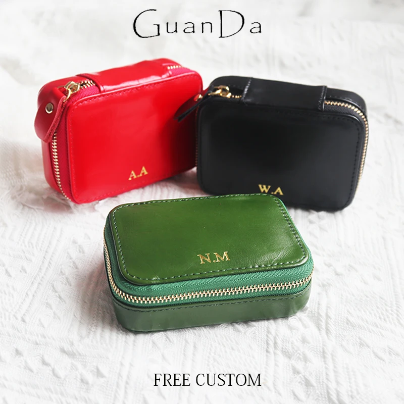 Top Trends: Custom Initials Luxury Cosmetic Case Genuine Leather Engrave Name Fashion Small Portable Mirror Travel Make Up Jewelry Case Shoppable Styles