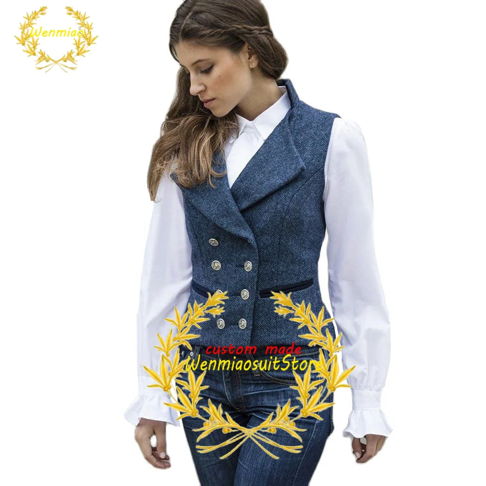 Top Trends: Women&#039;s Double Breasted Lapel Herringbone Jacket, Sleeveless Vintage Wool Waistcoat For Lady, Steampunk Vest Shoppable Styles