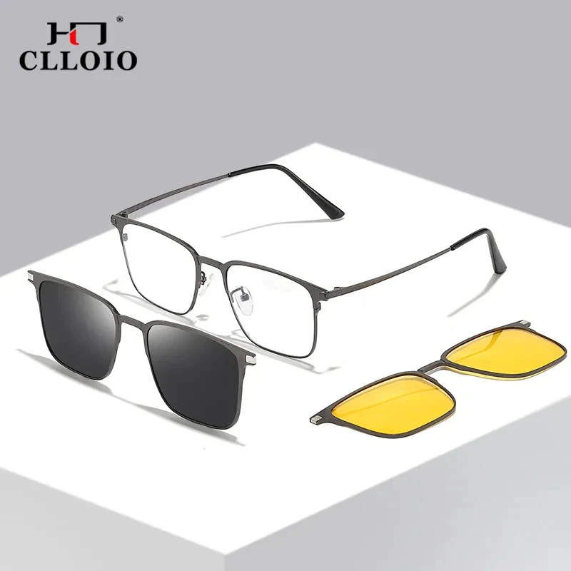 Top Trends: CLLOIO Titanium 3 In 1 Polarized Magnet Clip Glasses Frame Men Women Myopia Prescription Glasses Optical Sunglasses Eyewear Shoppable Styles