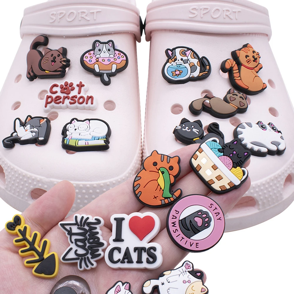 Top Trends: Wholesale 1pcs PVC Shoe Accessories For Crocs Charms I Love Cat Badge Women Sandals Buckle Kids Pins Decoration Jeans X-mas Gift Shoppable Styles