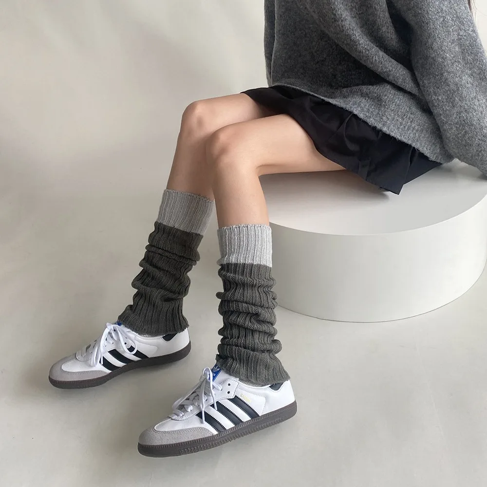 Top Trends: Knitted Long Socks Women Leg Warmer Contrast Splicing Leg Cover Winter Warm Mid Tube Socks Solid Color Warming Boot Cuffs Shoppable Styles