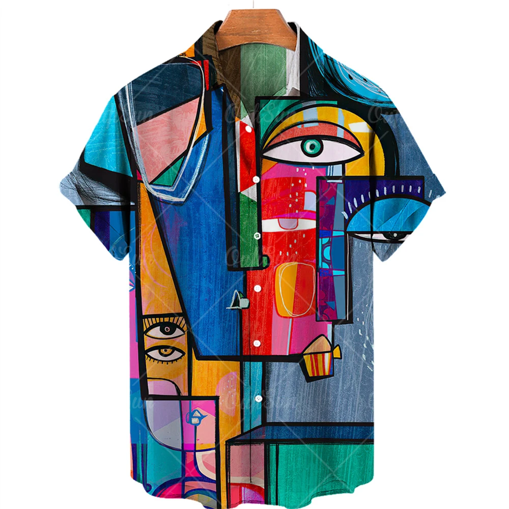 Top Trends: 2022 3d Graffiti Oil Painting Printed Shirt Men Fashion Streetwear Hawaiian Shirt Men Beach Casual Lapel Plus Size 2022 Shoppable Styles