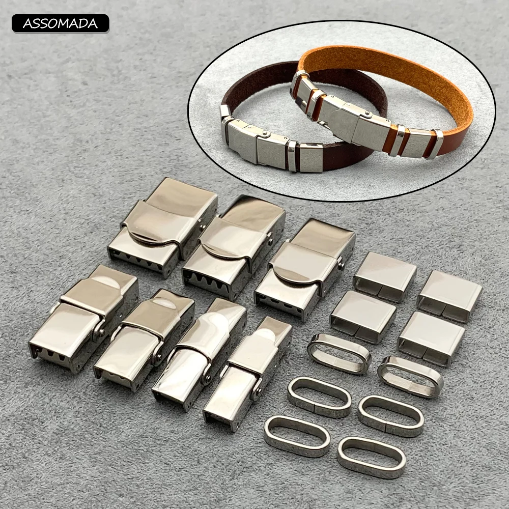 Top Trends: 5 / 10pcs Stainless Steel Clasp For Leather Silicone Bracelet Crimp Jaw Hook Watch Band Clasp Connect Lace Buckle Jewelry Making Shoppable Styles