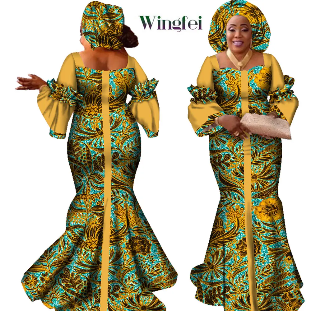 Top Trends: African Dresses For Women Fashion Design New African Bazin Fashion Design Dress Long Dress With Scarf African Clothes WY2347 Shoppable Styles