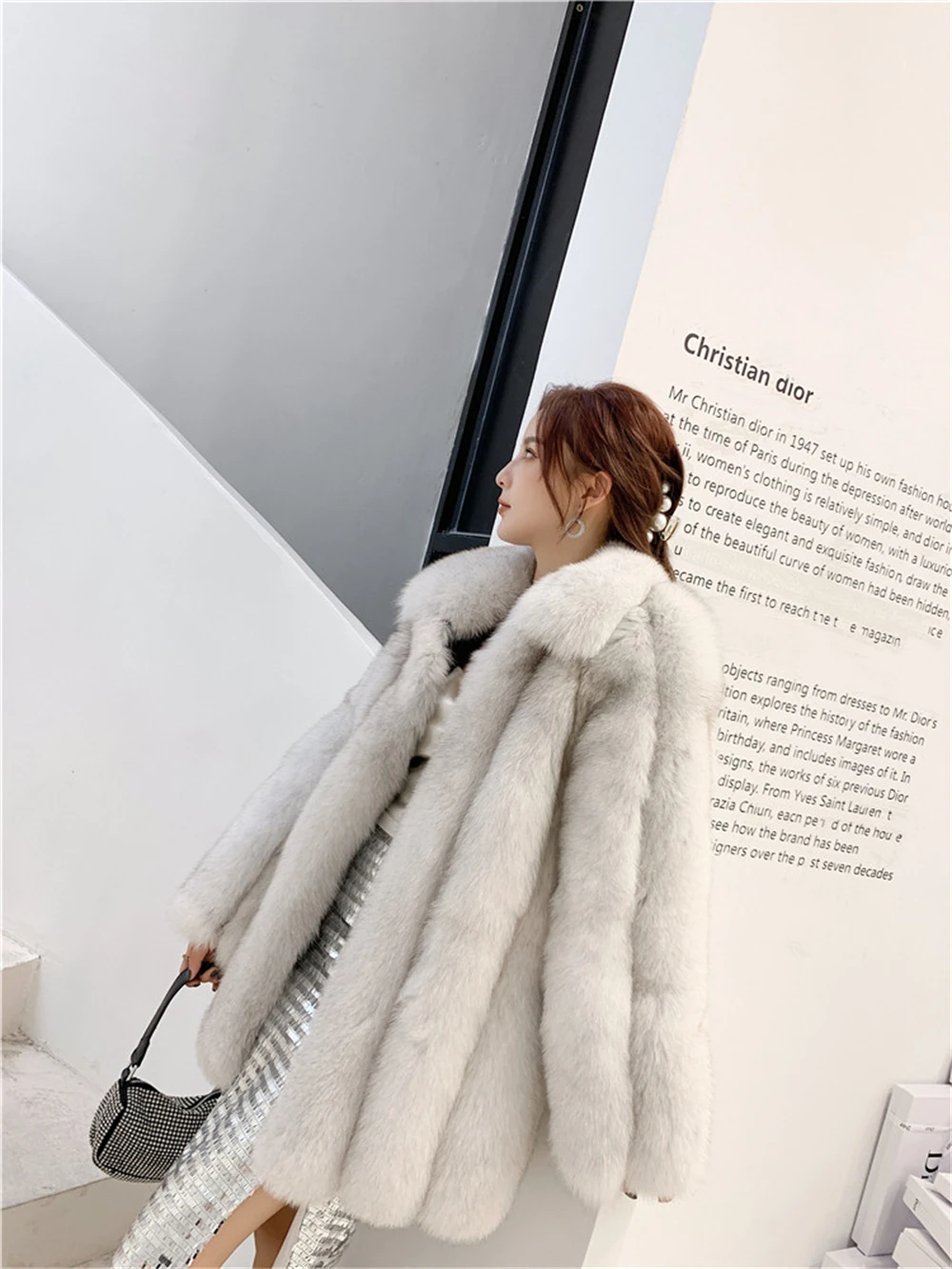 Top Trends: Luxury Real Blue Fox Fur Long Coat For Women, Plus Size, Full Sleeves, Winter, Plush, White, Jacket For Girls Shoppable Styles