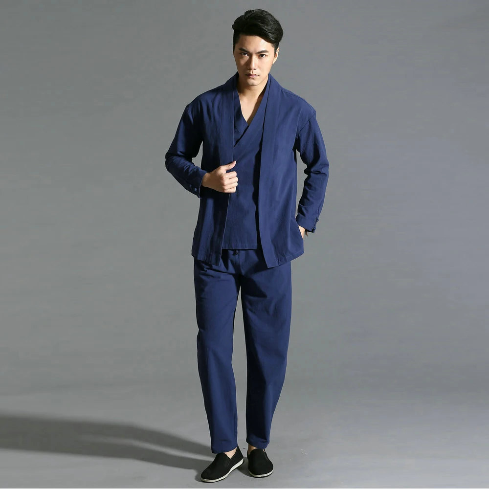 Top Trends: Men Cosy Linen Top And Pant 2 Pieces Suit Set Beige Black Blue Zen Relaxed Twinset Chinese Kung Fu Costume Oriental Hanfu Look Shoppable Styles