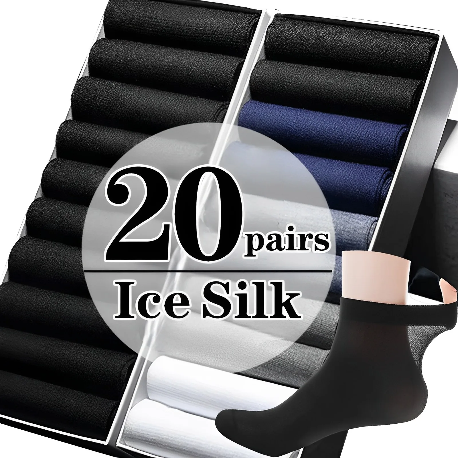 Top Trends: 10 / 20PAIRS Men&#039;s Thin Ice Stocks Summer Breathable Casual Socks Solid Color Elastic Ice Silk Cool Mid-tube Business Stockings Shoppable Styles