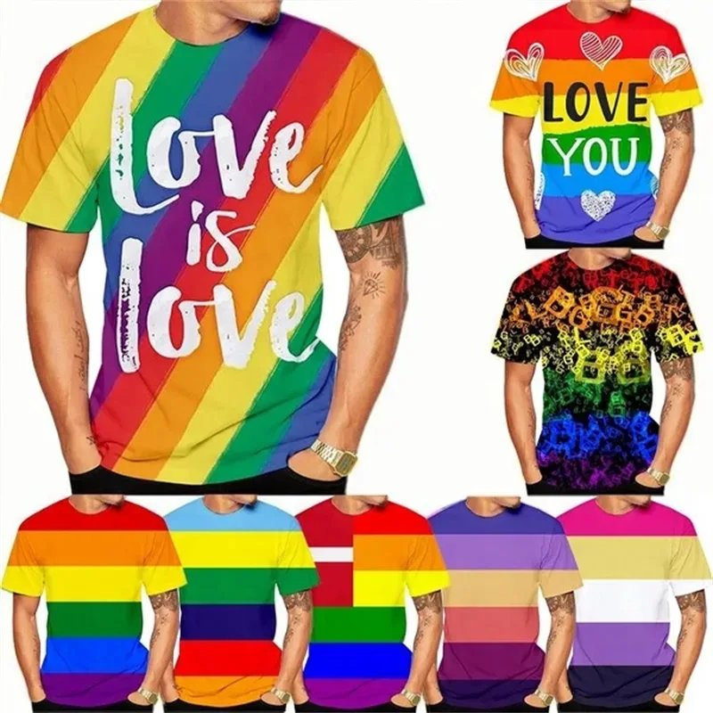 Top Trends: New Fashion 3D Printing Rainbow Graphic T Shirts For Men Women Hip-hop Streetwear Tee Tops Casual Short Sleeve Men's Tshirt Shoppable Styles