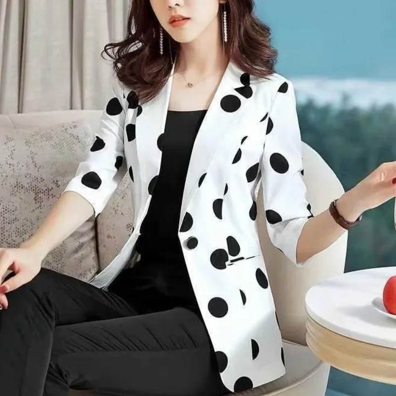 Top Trends: Autumn And Winter Women&#039;s Solid Color Printed Suit Collar Button Loose Fit Medium Sleeve Coat Fashion Elegant Commuter Topss Shoppable Styles