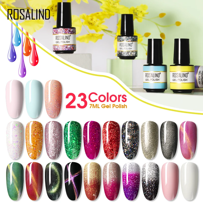 Top Trends: ROSALIND Gel Nail Polish Glitter 100 Colors Semipermanent Varnish Hybrid Soak Off Gel Varnishes Nail Art Salon Base Top Coat Shoppable Styles