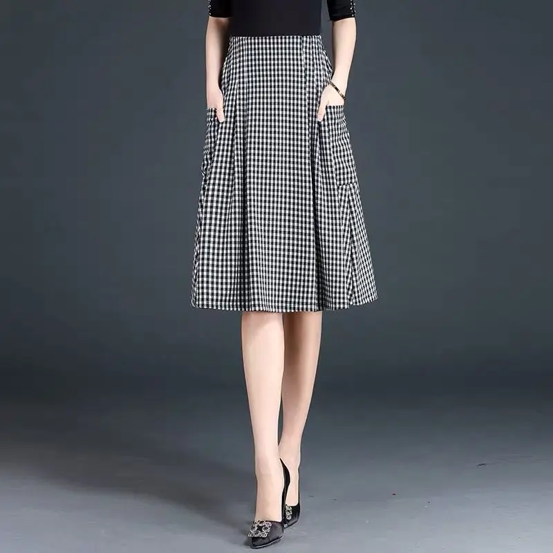 Top Trends: Office Lady Fashion Plaid Skirts Korean Streetwear Female Clothing Elastic Waist Vintage Women Spring Summer Casual A-line Skirt Shoppable Styles