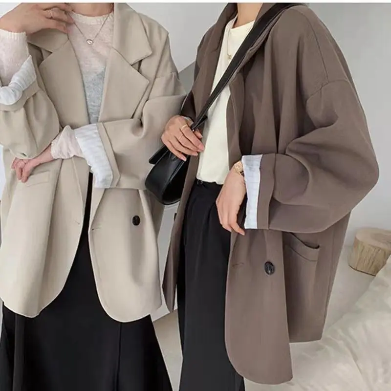 Top Trends: Oversize Blazers Women Long Sleeve Black Suit Streetwear Korean Chic Loose Jacket Spring Autumn Coat Double-breasted Tweed New Shoppable Styles