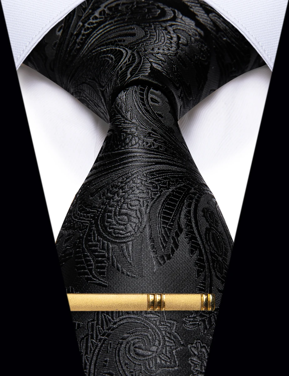 Top Trends: Luxury Black Paisley Silk Men&#039;s Tie High Quality Solid Classic Necktie With Clip For Man Accessories Corbatas Para Hombre Gifts Shoppable Styles